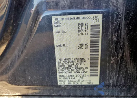 2015 Nissan Altima 2.5 from USA, damaged, VIN 1N4AL3AP0FC197824
